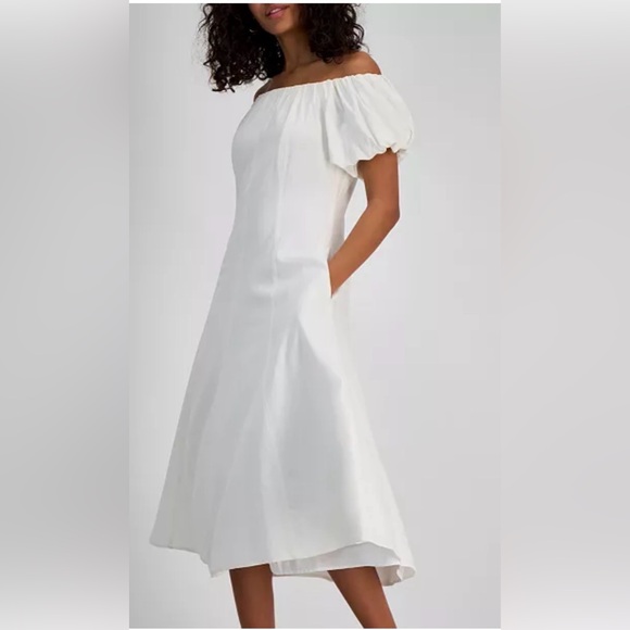 Sam Edelman Off-the-Shoulder Puff-Sleeve A-Line Midi Dress – Size 14 - Picture 2 of 8